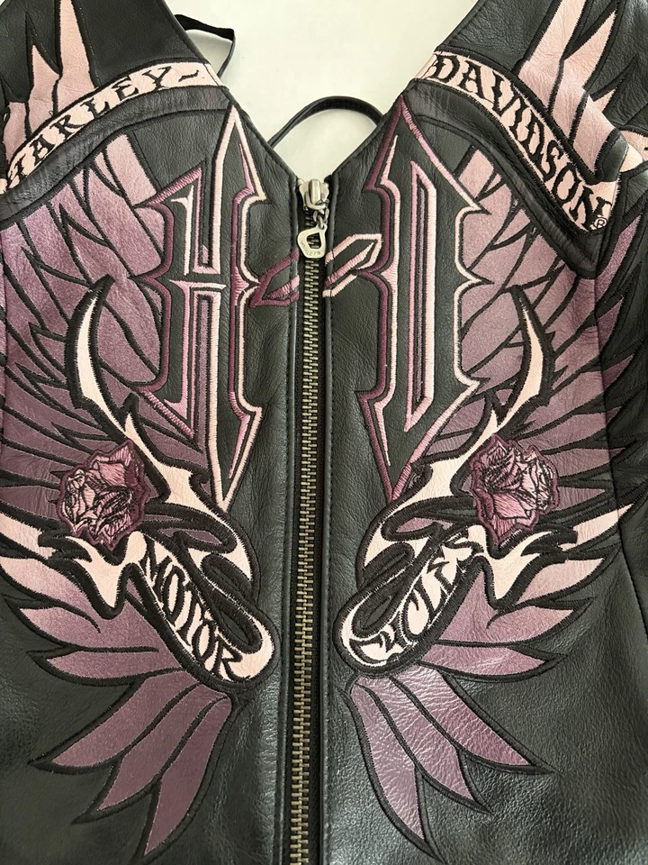 Halter/chaleco vintage Harley Davidson para mujer Cycle Seduction de cuero negro - grande Foto 3 de 4