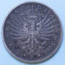 VITTORIO EMANUELE III 2 LIRE 1905 AQUILA SABAUDA BB ARGENTO REGNO ITALIA SILVER