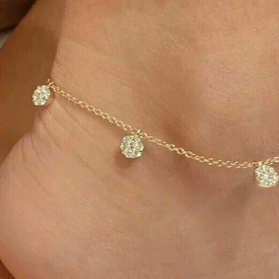 14k Yellow Gold Plated 2.50Ct Round Cut Lab Created Diamond Women's Gift Anklets