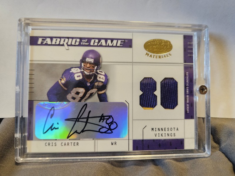 2003 Leaf Certified Cris Carter Fabric Game Used Auto Patch /80 Vikings HOF FOTG