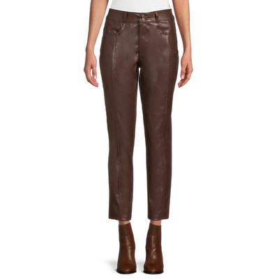 dollhouse Women Junior Curvy Skinny Vegan Faux Leather Crop Pants SIZE 3/4 BROWN