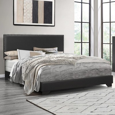 Willow Nailhead Trim Upholstered Queen Bed Black Faux Leather