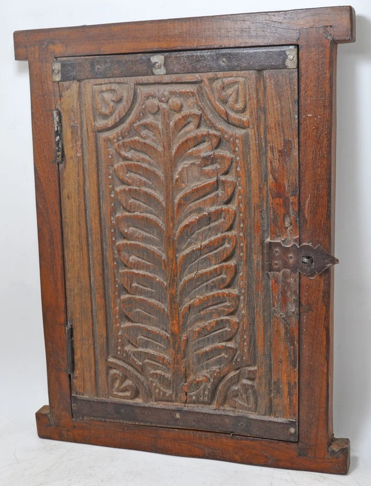 Antique Wooden Wall Décor Window Panel With Frame Original Old Hand Carved - Imagem 2 de 4