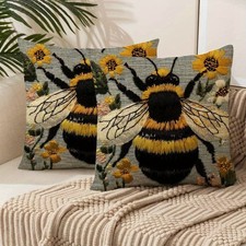 2pcs Bumble Bee Sunflower Pillow Cover Farmhouse Floral Cushion Case for Patio