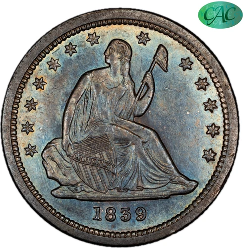 1839 25C NO DRAPERY MS63 PCGS CAC Liberty Seated Quarter
