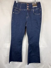 Bold Elements Womens Blue Button Fly Raw Hem Cropped Denim Jeans Size 6 NWT