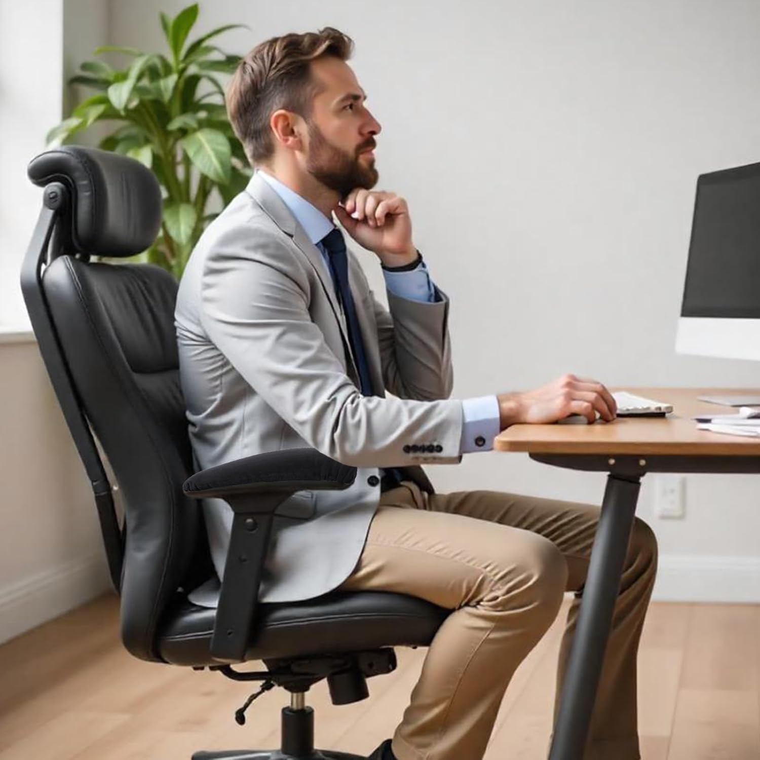 KALIONE Office Chair Armrest Covers Velvet Removable Arm Rest Black 