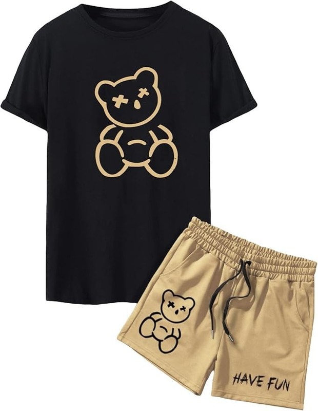 GORGLITTER Men's Casual 2 Piece Outfit XL Bear Graphic Print Tee Shorts NEW NR