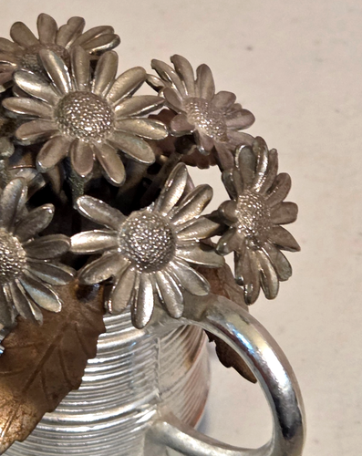 Vintage Chrome Pewter Metal Flower Watering Can Decor 5" x 3.25" - Picture 5 of 6