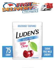 Luden's Sugar Free Wild Cherry Throat Drops, Sore Throat Relief, 75 Count
