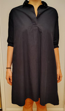 Uniqlo Women's Black Cotton Shirt Dress Relaxed Fit Pockets Minimalist Size M