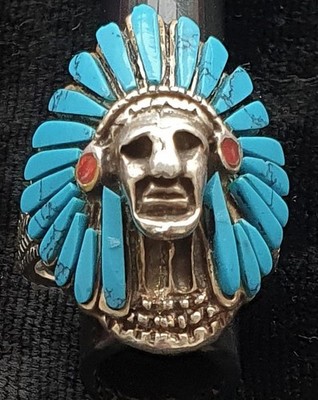  Native American Navajo Chief Ring Silber 925 Indianerhäuptling Ring mit Türkis 
