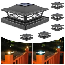 Solar Post Cap Lights: 6 - Pack Outdoor Deck Post Cap Lights Black for Dock F...