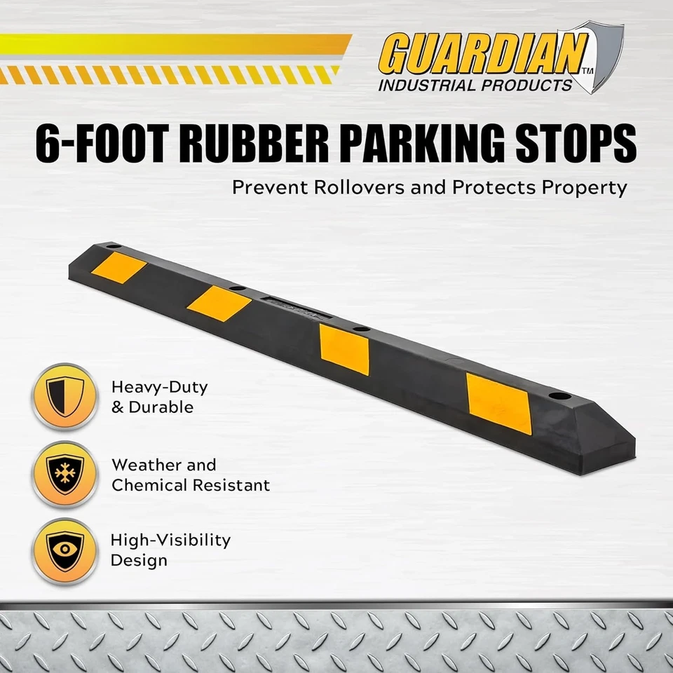 6-Foot Long Durable Rubber Parking Stop with High-Visibility Yellow Stripes - Image 4 of 4
