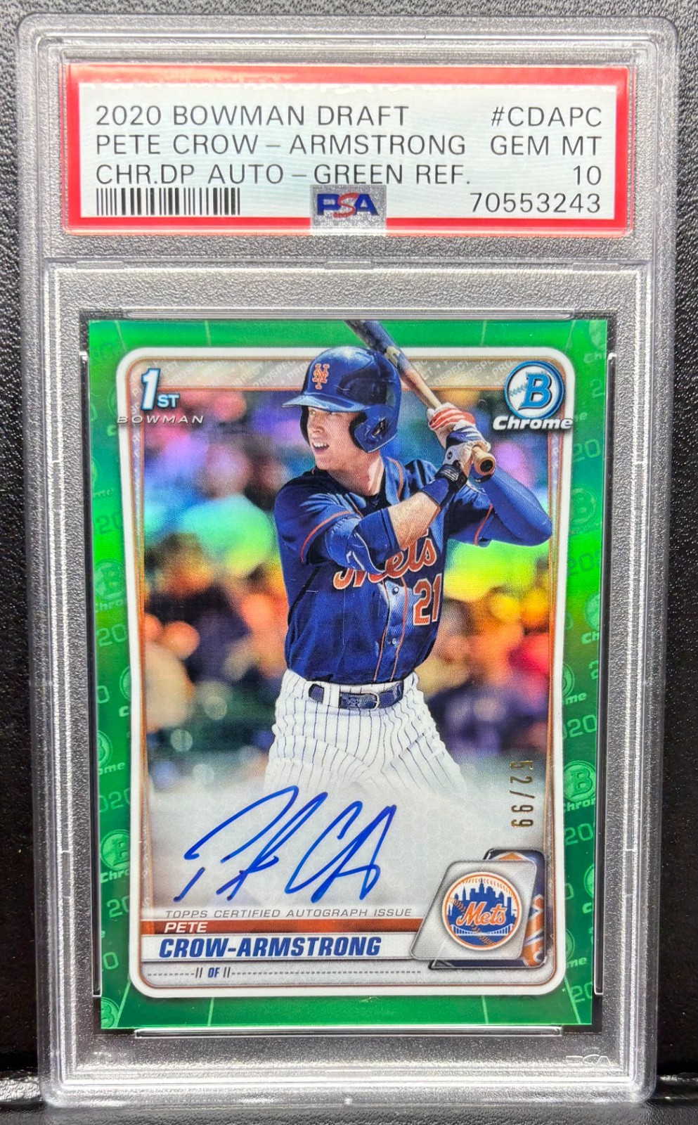 2020 PETE CROW-ARMSTRONG 1st Bowman Chrome AUTO /99 GREEN Pop 8 CDA-PC PSA 10
