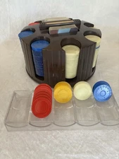 Vintage Plastic Poker Chip Caddy Spins Rotates With Chips, Cards And Rack