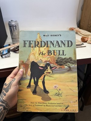 Vintage Walt Disney Ferdinand the Bull Book Linen Like 1930s 1940s Illustrated