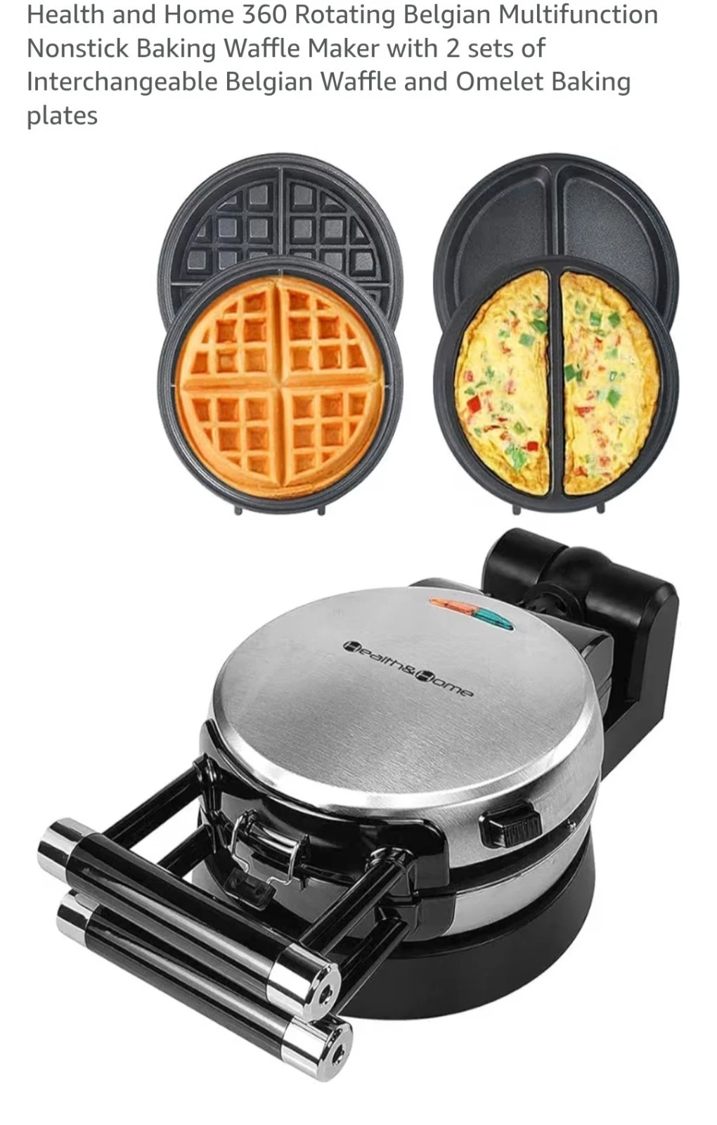 Health and Home 360 Rotating Belgian Multifunction Nonstick Baking Waffle Maker