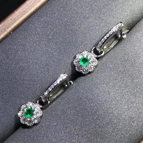 1.58 Ct Natural Emerald & Moissanite Dangle Hoop Earrings in 925 Sterling Silver - Picture 4 of 6