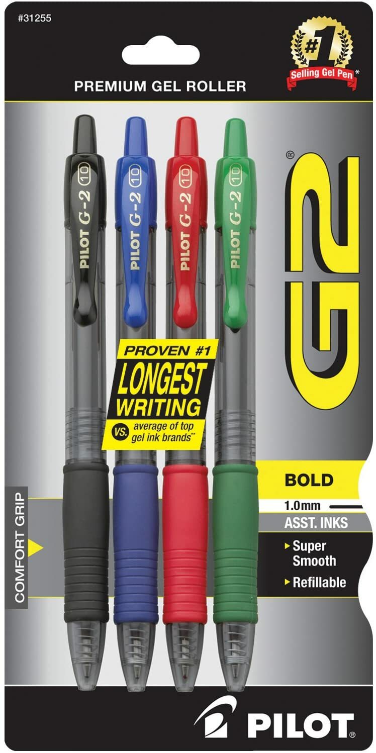 G2 Premium Refillable & Retractable Rolling Ball Gel Pens, Bold Point, Assorted
