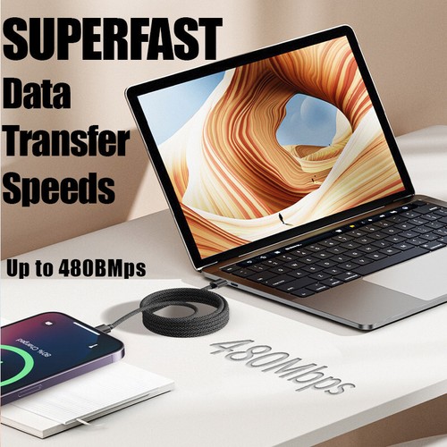 Fast Charger Cable Cord USB Magnetic Recoil 65W 480Mbps USB-C iPhone Android PD - Picture 4 of 14