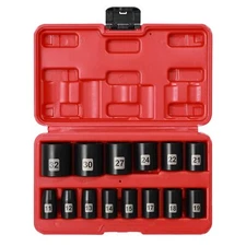 1/2" Drive Shallow Metric Socket Set, CR-V, 6 Point, 14 Pieces, 11mm to 32mm