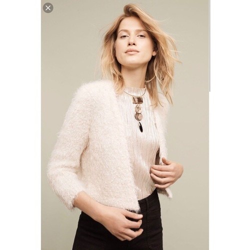 Ivory Fuzzy Cropped Cardigan Sz XS 
