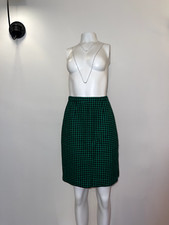 Vintage green and black houndstooth 100 wool midi-skirt