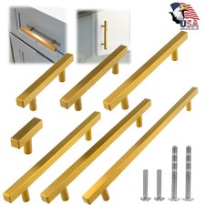 Gold Satin Brass Brushed Modern Cabinet Handles Pulls Kitchen Hardware Stainless