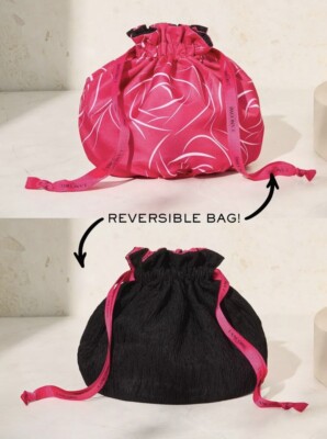 Lots Of 2 x Lancome Black Hot Pink Makeup Cosmetic Drawstring Bag Reversible New