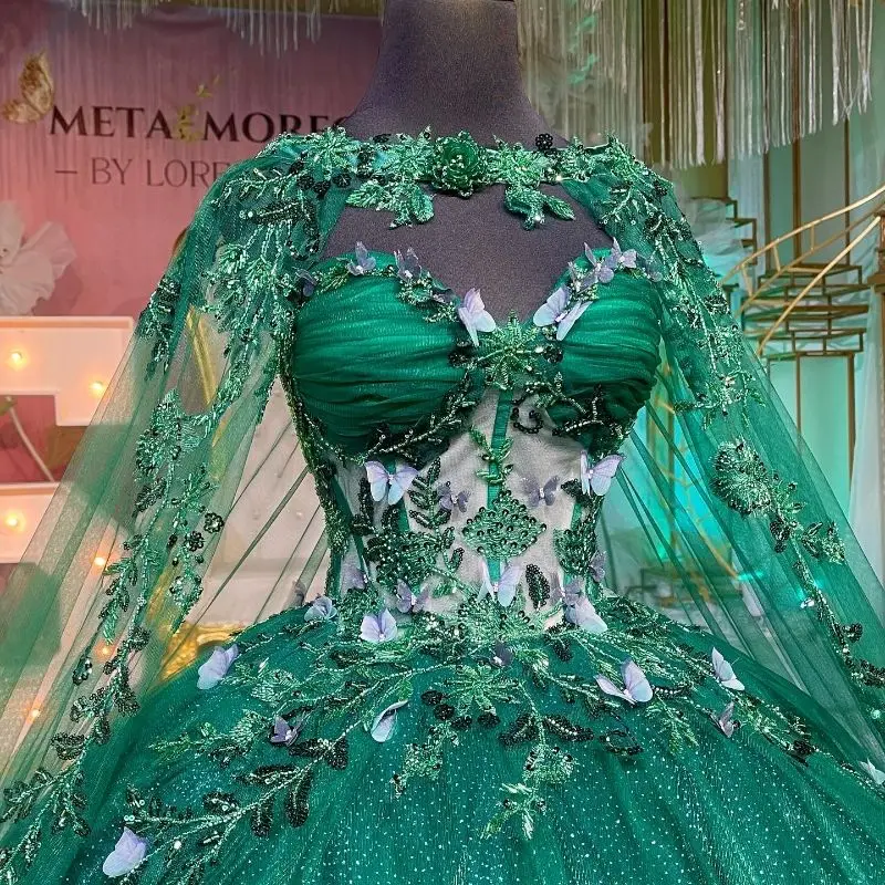 Luxury Ball Gown Off Shoulder 3D Flower Appliques Beaded Emerald Green Tulle Quinceanera Dress for Sweet 16 Wedding Party Gown 12 / Emerald
