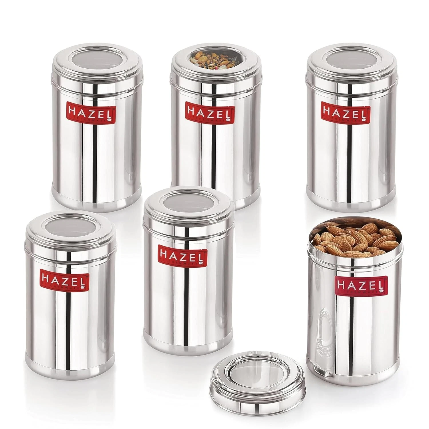 Conjunto De 6 Acero Inoxidable Caja Almacenaje Cocina 700ML Cada Top Ver Través
Opens in a new windo