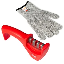 Cheer Collection Kitchen Knife Sharpening Tool with Cut-Resistant Glove Included