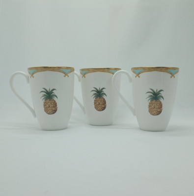 Set of 3 Lenox British Colonial Collection Bamboo Pineapple Accent Mugs 6226078