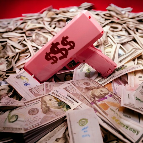 Money Gun Cash Spray Toy Cannon Shoot Gun Funny Gift Party Game Gold +100 Notes - Picture 37 of 39