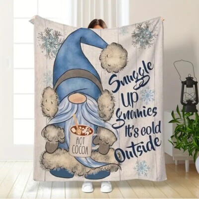 Gnome Blanket Gnomies Warm Winter Throw Snowflakes Soft Plush Cozy Lap Pet Couch