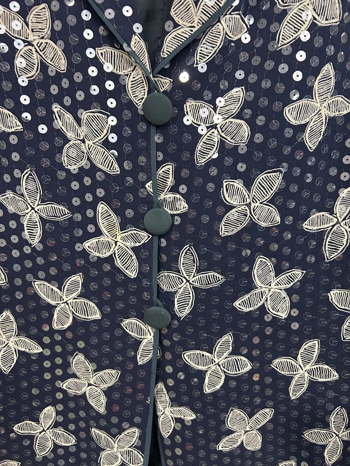 Chaqueta Blazer DE COLECCIÓN Damas 10 GIORGIO ARMANI Italia Azul y Marfil Lentejuelas Florales Foto 4 de 4
