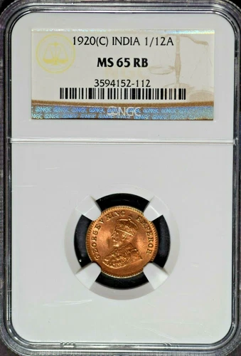 India British 1920(C) 1/12 Anna NGC MS65 RB Certified (2 Graded Higher)