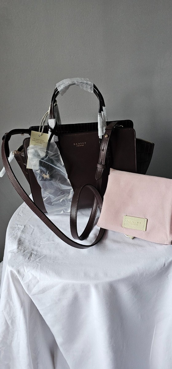 Radley Dark Brown Bag Satchel Grab Handbag Leather Medium Cheshire