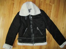 Jou Jou Black Micro Fiber Faux Fur Lined Zip Up Jacket Zip Pockets Nwot Nice