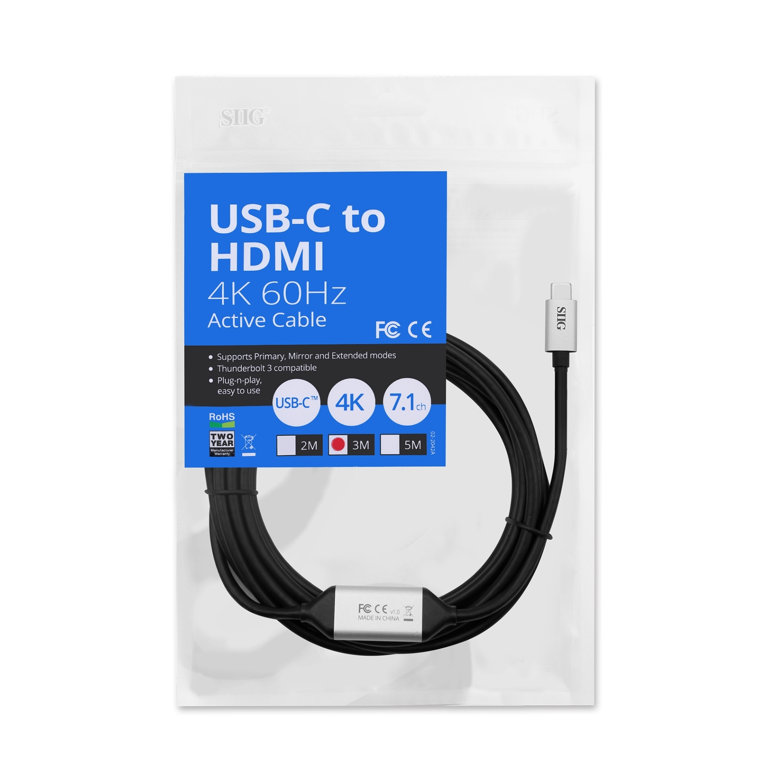 SIIG 3M USB Type C to 4K HDMI Active Cable | Thunderbolt 3 Compatible