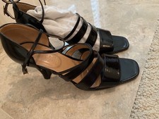 Hermès Paris Black Patent Leather 4 Strap Heels H Logo Italy Sz 9.5 EU 39.5