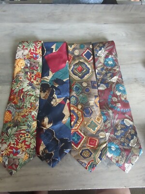 Lot Of 4 Mens Neck Ties Designer Silk Bugatti, Erreuno, Woodward, 417 VanHeusen