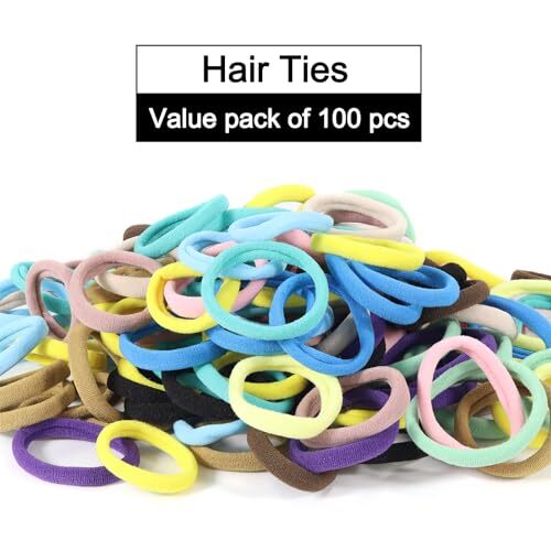 100 Pack No Damage Hair Ties For Women Thick Hair,Soft Seamless Dark Pink - Picture 3 of 6