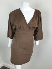 FREE PRESS Women's Dress Small VNeck Wrap Brown Faux Suede Open Back