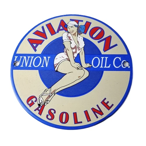 Vintage Union Oil Co Sign - Aviation Gas Service Pump Porcelain Sign