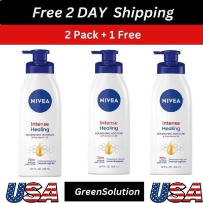NIVEA Intense Healing Body Lotion 72 Hr Moisture 16.9oz 2 Pack+1 Free-