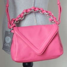 VINCE CAMUTO LYONA Leather Flap Closure Fuchsia Medium Crossbody Bag NWT