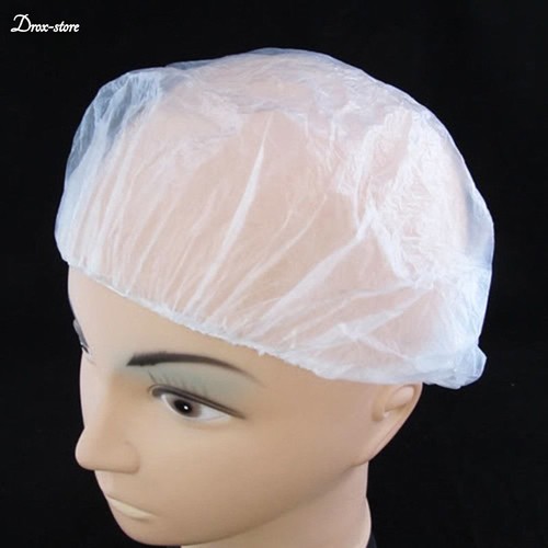 100 pz/lotto copridoccia monouso donna uomo cappello in plastica tappi da bagno per spa capelli noi - Foto 3 di 9