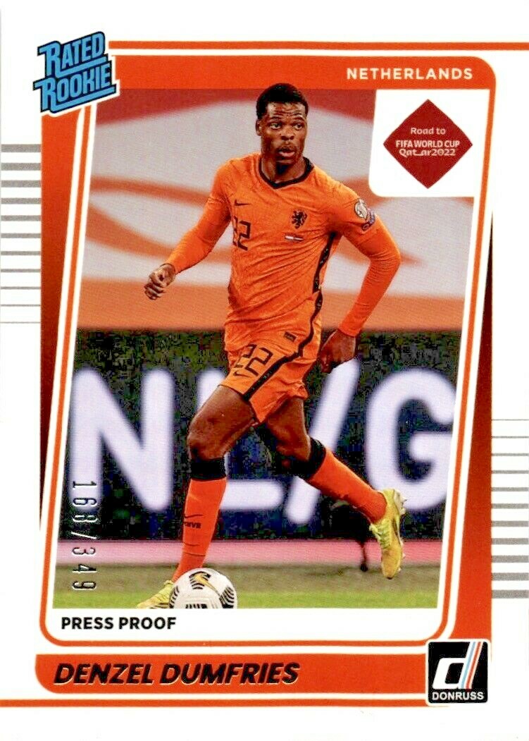 Denzel Dumfries 2021-22 Donruss Soccer Press Proof Rated Rookie GOLD RC /349